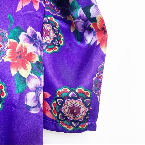 Vintage Purple Floral Button Long Line Jacket Blouse Women’s Size Small - Picture 4 of 9